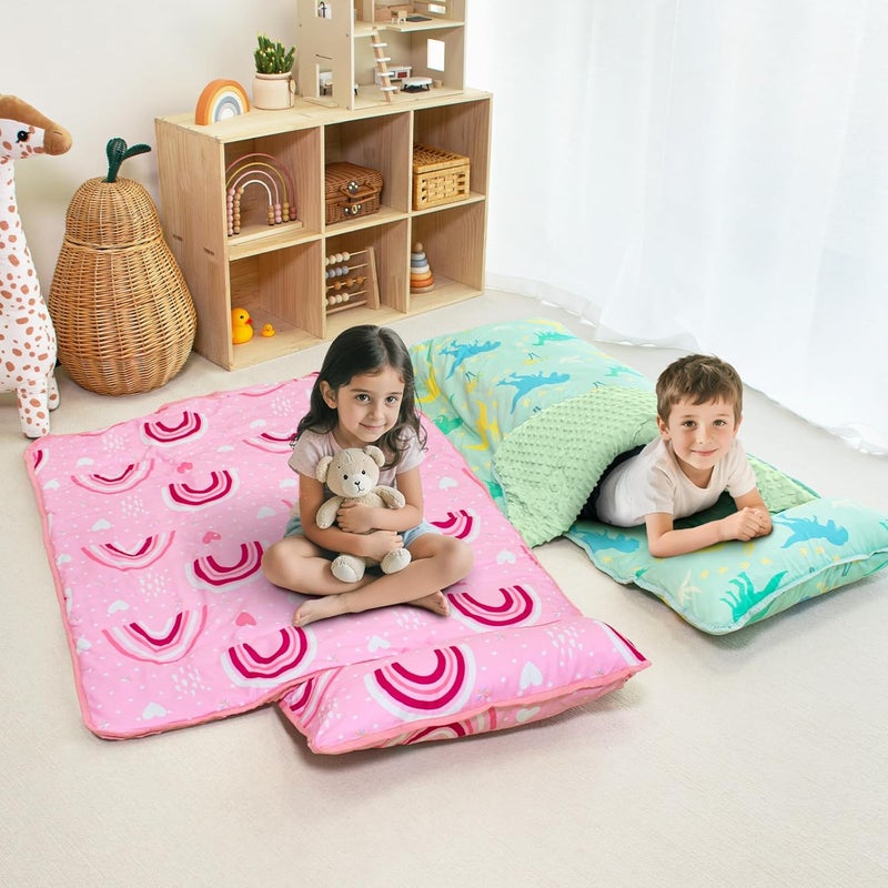 Beavtaens Toddler Nap Mat with Pillow and Minky Blanket, Large 55"x35" Sleeping Bag, Washable, Lightweight, Easy to Roll, Perfect for Preschool, Daycare, Kindergarten, Travel, Boys and Girls(Rainbow) - Image 3